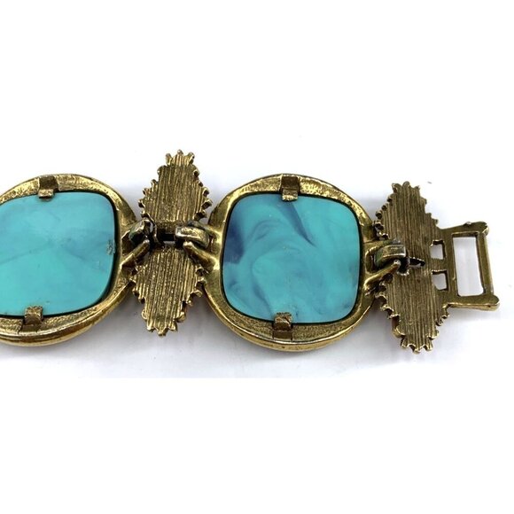 Egyptian Revival Bracelet 7" Unsigned Statement PIece Vintage Metal Plastic - Picture 9 of 11